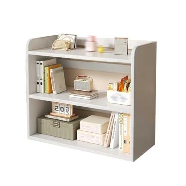 Imagem de Yadlan Prateleira de mesa, 3 níveis prateleiras livraria de madeira com feixe reforçado, organizador de armazenamento de secretária para sala de estar, quarto, cozinha e escritório branco 60 x 20 x 65