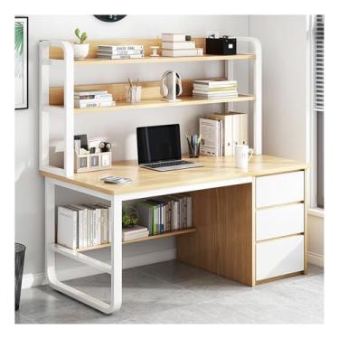 Imagem de Mesa de computador, mesa de escrita moderna, 3 gavetas e prateleiras de armazenamento, mesa de estudo para escritório, casa, escritório, mesa de estudo, mesa de laptop, mesa de escritório, mesa de