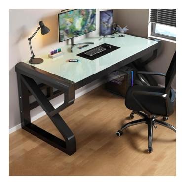 Imagem de Mesa de computador moderna, mesa de escritório em casa com moldura de aço de vidro temperado, mesa de estudo, mesa de computador, mesa de jogos, fácil de montar, multicolorida D 120 x 60 x 75 cm