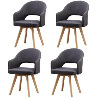 Imagem de Cadeiras giratórias modernas, cadeiras de jantar de meados do século com apoio de braço e pernas de madeira maciça preta para escritório em casa, cozinha, 4 peças