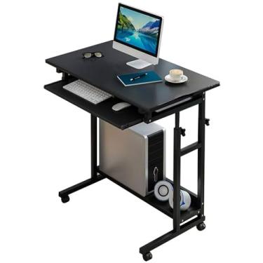 Imagem de HGTRH Mesa de pé móvel com rodízio de freio, mesa de ajuste de altura com bandeja de teclado host faixa de altura 66 cm-86 cm 80 x 45 cm mesa para laptop pequena mesa com rodinhas para quarto
