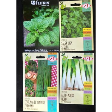 Imagem de Kit 4 Sementes TEMPEROS Horta Em Casa Jardins Vasos (CEBOLINHA, ALHO PORÓ, SALSA LISA E ERVA CIDREIRA)