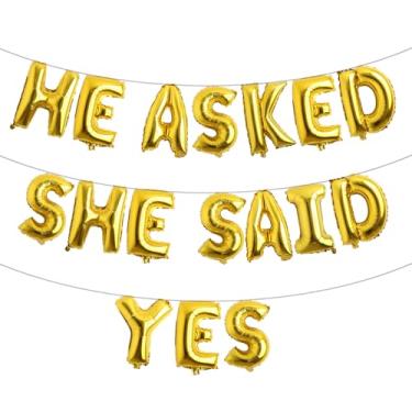 Imagem de He Asked She Said Yes Banner de balão, placa de glitter multicolorido para casamento, noivado, decorações de festa de chá de panela (HE ASKED SHE SAID YES gold)