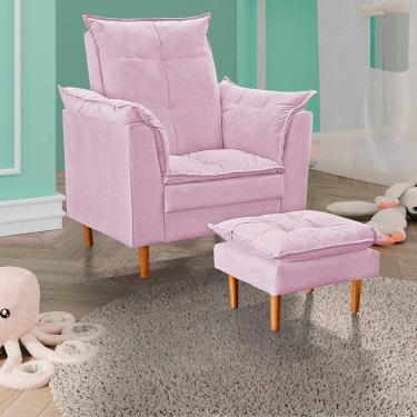 Imagem de Poltrona De Amamentação Com Puff Quarto Bebê Suede Rosê