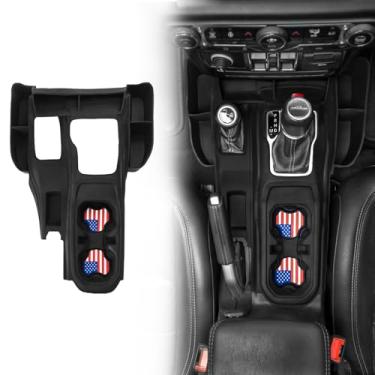 Imagem de BIZOCO Organizador de console central – Porta-copos de carro compatível com Jeep Wrangler JL JLU 2018–2025 Jeep Gladiator JT 2020–2025, armazenamento lateral de câmbio 2 em 1
