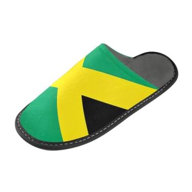 Imagem de Pantufas femininas felpudas macias com bandeira da Jamaica, antiderrapante, espuma viscoelástica fofa, sapatos masculinos tamanho 4-5, Bandeira da Jamaica, 6.5-7 Wide