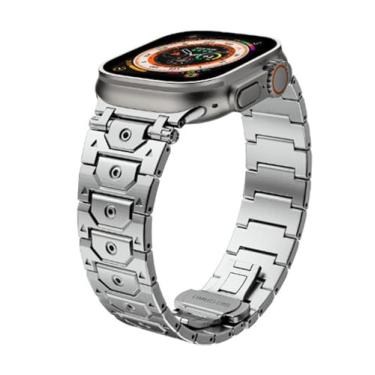 Imagem de FULNES Pulseiras de relógio Titan de aço inoxidável de aço inoxidável para Apple Watch Ultra 2 de 49 mm, 46 mm, 45 mm, 44 mm, série 10, 9, 8, 7, 6, 5, 4, 3, 2 e 1 SE, com conector de metal, 49mm,
