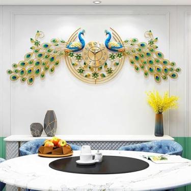 Imagem de WHLBD Relógio de parede de pavão grande, relógio de quartzo silencioso europeu criativo, quarto, fundo de restaurante, decoração de moda para casa 177 cm