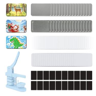 Imagem de 100 conjuntos de suprimentos de botão retangular, peças de botão para máquina retangular de 60 x 40 mm, incluindo capa de metal, capa traseira de metal, filme transparente, papel em branco, ímã macio