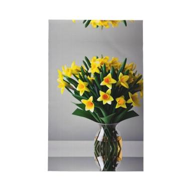 Imagem de XLLingL Bouquet of Daffodils Print Waffle Toalhas de cozinha, panos de prato de microfibra, para decoração e limpeza de cozinha - 1 peça