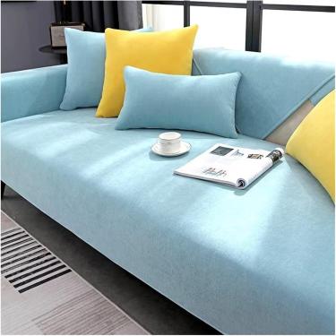 Imagem de Capa De Sofá De Chenille Macia 1/2/3/4 Lugares Universal Antiderrapante Em Forma De L Capa De Sofá Em Forma De I Capas De Sofá Laváveis Para Sala De Estar, Light Blue, 70 * 70cm