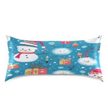 Imagem de Blueangle Fronha de cetim de bonecos de neve de desenho animado para cabelo e pele, fronha de seda, tamanho king (50,8 x 101,6 cm) - Capas de almofada de cetim com fecho de envelope (68)