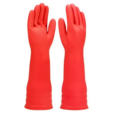 Imagem de Luvas de limpeza de borracha forradas com 3 pares, luvas longas para lavar louça com forro de algodão para cozinha e uso doméstico. (Grande)