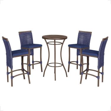 Imagem de Mesa Bistro E 4 Banquetas Roma Marrom, Corda Náutica 10 Azul
