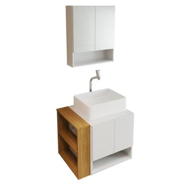 Imagem de Gabinete Troia Espelheira Cuba Raffinata Branca E Papeleira Branco-naturale