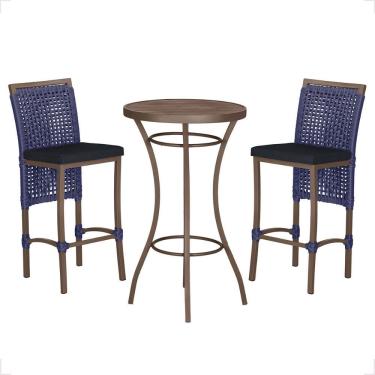 Imagem de Mesa Bistro E 2 Banquetas Roma Marrom Corda Náutica 12 Azul