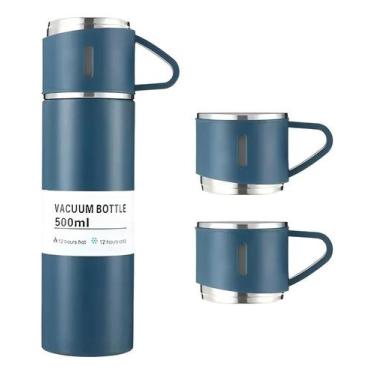 Imagem de Garrafa Térmica 500ml Com Kit 3 Xícara Café Chá Cor Azul - Congratulat