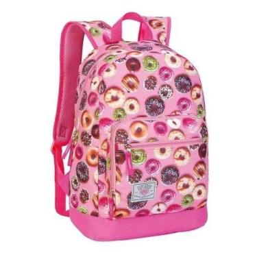 Imagem de Mochila Escolar De Costas Juvenil Feminina Donuts Fuseco, Rosa