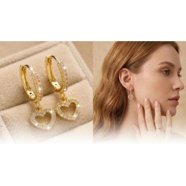 Imagem de Brincos Feminino Coração Minimalista Cravejada Zirconia Banho Ouro 18k