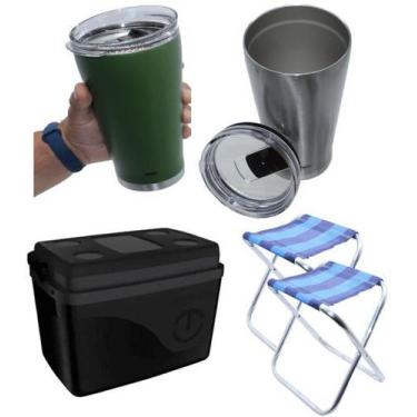 Imagem de Kit Verao 2 Copos Termico 2 Banquetas Cooler Praia Churrasco - Shopdap
