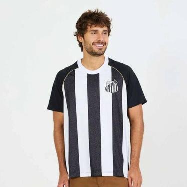 Imagem de Camiseta Braziline Santos Mosaico - Masculino - Branco preto, Branco p