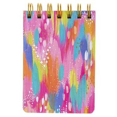 Imagem de Graphique Bloco de notas pequeno Wiro Jotter, design de pinceladas – Bloco de notas de 9 x 14 cm com 200 páginas alinhadas, interior personalizado e topo espiral – Lindo diário para deixar mensagens e fazer anotações