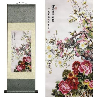 Imagem de Jaxiuk Decoração de parede asiática linda flor de pintura de rolo de seda - cabeça branca rica decoração oriental mural de arte chinesa rolo de pintura pendurada na parede (91,9 x 30,5 cm)