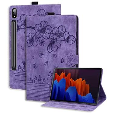 Imagem de Dteck Capa para Samsung Galaxy Tab S9 Plus/S8 Plus/S7 FE/S7 Plus 12.4 com suporte para caneta S, capa fólio de flor em relevo de couro PU premium com vários ângulos de visualização capa com suporte para tablet Samsung 12.4, roxo