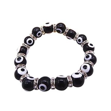 Imagem de COLORFUL BLING Pulseira elástica turca com contas de vidro com olho turco, cordão de cristal, amuleto de proteção Hamsa, Fátima, Hamsa, amuleto feito à mão, joia de amuleto da sorte feita à mão para
