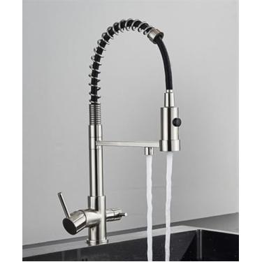 Imagem de Arma cinza purificado torneira da cozinha deck montar misturador frio guindaste rotação spray modo de fluxo para filtro bebida água, níquel escovado