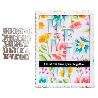 Imagem de Ammsochy Kit de moldes de corte, palavras em inglês, estênceis metálicos, ferramentas para scrapbook, artesanato, gravação em relevo, para fazer cartões de papel, álbuns, materiais de artes (letras