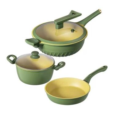 Imagem de Cozinha Green Household Antiaderente Pot Set Pot Sopa Frigideira Panelas Compatível Todos os Fogões para Cozinhar, Abacate verde molho