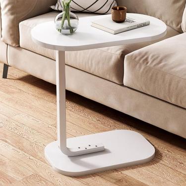 Imagem de Mesa lateral em forma de C, mesa final moderna para sofá, mesa de lanche de sofá com base de estrutura de metal para quarto, sala de estar, espaço pequeno, C, 45x30x60cm (18x12x24 polegadas)