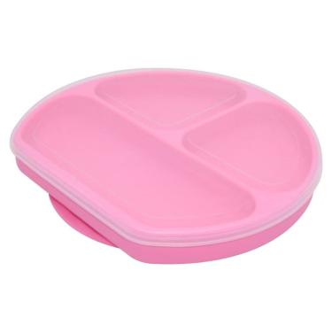 Imagem de Prato de Silicone Infantil 3 Divisórias com Base de Sucção Rosa Oxford