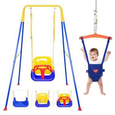 Imagem de 4-in-1 Swing Set & Baby Jumper and Bouncer for Toddler, Heavy Duty Baby Swing Set with Foldable Metal Stand for Indoor & Outdoor Play (Blue)