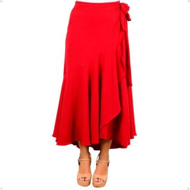 Imagem de Saia Envelope Midi Duna Lisa Transpassada De Amarrar - 40 Graus, Verme