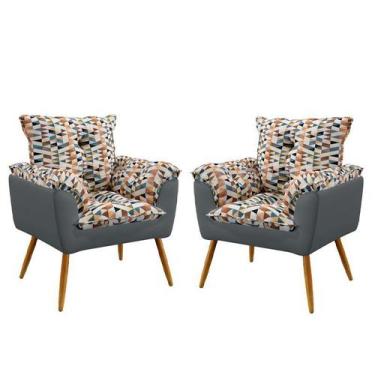Imagem de Kit 2 Poltronas Opala Suede Estampado Laranja com Cinza Aradecor