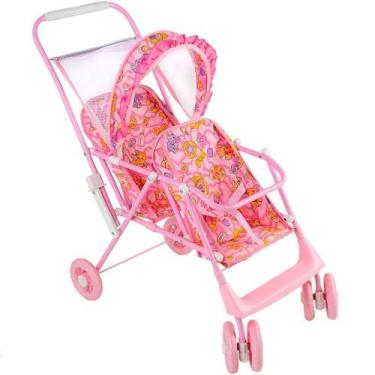 Imagem de Carrinho De Bebê Para Boneca Gemeas Dobrável Passeio Rosa - Mep Kids