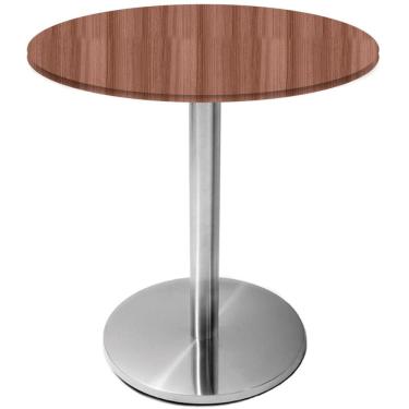 Imagem de Mesa Beta Inox 75 cm (Altura) Disco Redondo Tampo MDP Redondo 80 cm (Larg) x 2,50 cm (Alt) Walnut