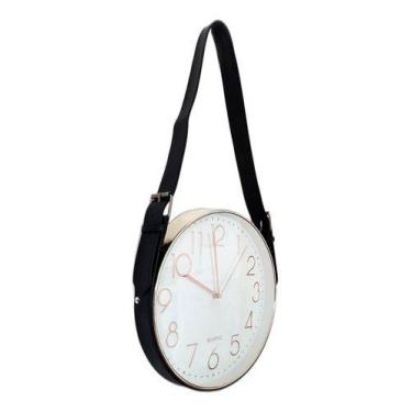 Imagem de Relógio De Parede Alça De Couro Preto Moldura Prata 30 Cm - Vacheron, 