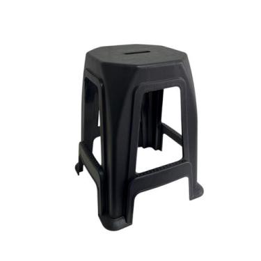 Imagem de Kit 6 Banco Plástico Preto Banqueta Reforçada Até 120kg Banquinho Lanc