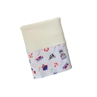 Imagem de Fronha Avulsa 50x70cm Decorada Infantil Naútico Malha Branca Arrumadin