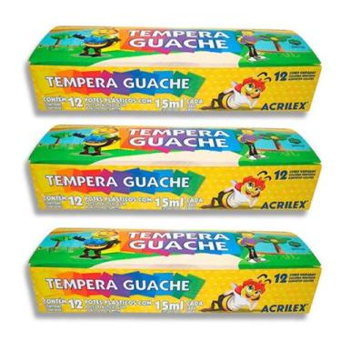 Imagem de Kit 03 Tinta Guache Acrilex Tempera Guache 12 Potes 15ml Cada