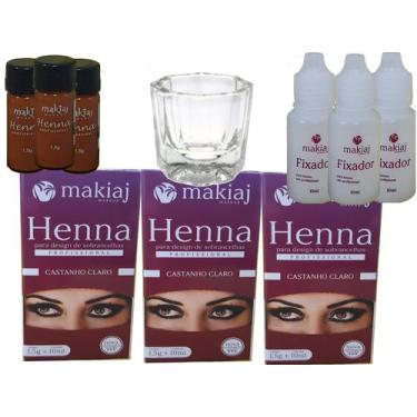 Imagem de 3 Kits de Henna para Sobrancelhas Makiaj Makeup 1,5g Henna e 10ml fixa
