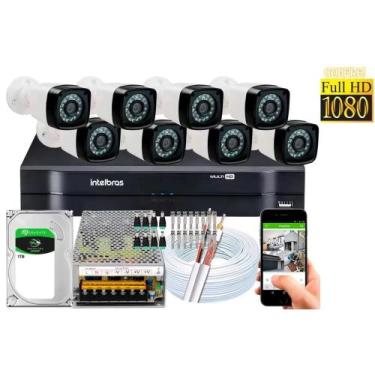 Imagem de Kit 8 Cameras Segurança 1080 Full Hd Dvr Intelbras 8ch mhdx Alta Resol