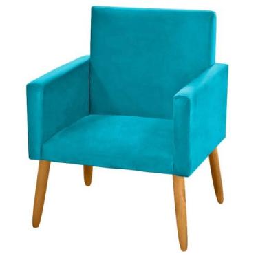 Imagem de Poltrona Cadeira Decorativa Nina Tecido Suede Cor Azul Turquesa - JBF 