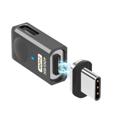 Imagem de SHEEAST Adaptador magnético USB tipo C de 40 Gbps, porta lateral, adaptador magnético USB C de 240 W reto com 8K 60Hz para Thunderbolt 3/4, MacBook Pro/Air, Steam Deck, Quest 2, RoG Allyand mais