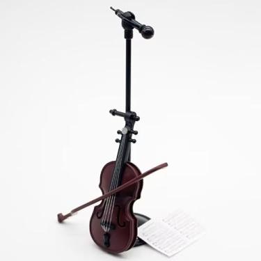 Imagem de Violino em miniatura com enfeite de suporte, arco e estojo - Mini instrumento musical perfeito para decoração de capa de celular decoração de casa e acessórios de colecionador