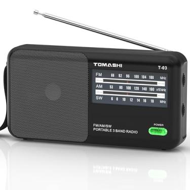 Imagem de TOMASHI Rádio Portátil Am Fm, Rádio de Ondas Curtas com Botão Grande, Alto-Falante Grande e Entrada para Fone de Ouvido, Rádio Transistor com Melhor Recepção para Idosos e Lares (Preto)
