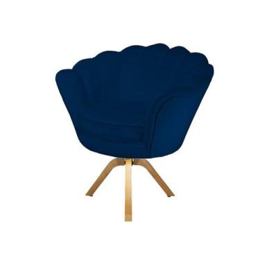 Imagem de Poltrona Decorativa Pétala Base Giratória Madeira Suede Azul Marinho M